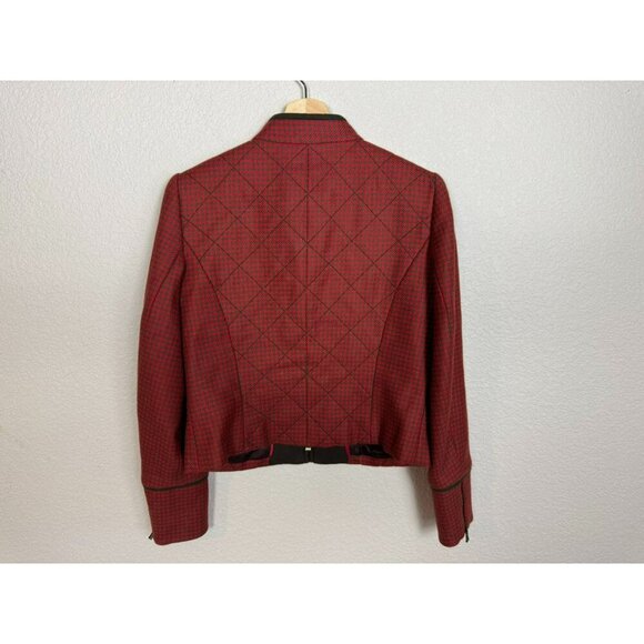 Worth Women's Blazer Jacket Size 4 Wool Houndstooth Quilted Red Career Full Zip - Picture 11 of 12